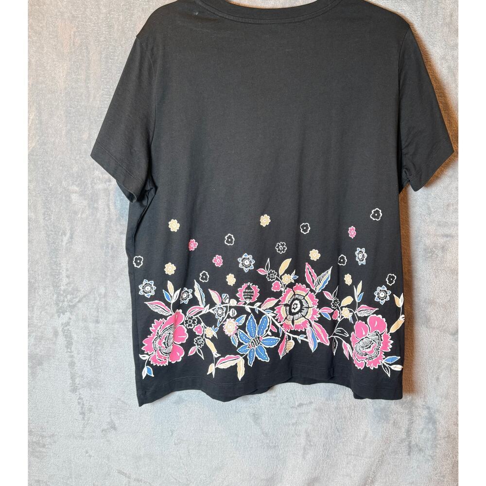White Stag Floral Top Womens XL 16-18 Black V Neck Short Sleeve Shirt - Picture 6 of 6